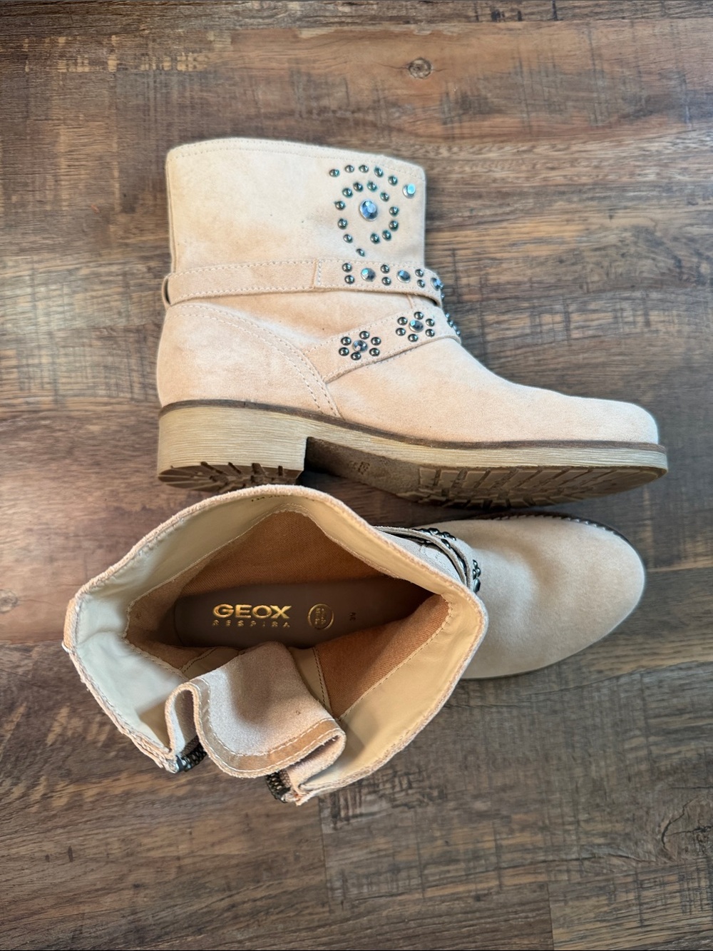 Geox Beige Suede Studded Ankle Boots